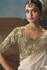 White Champagne Gold Embroidered Saree Zari Border Designer Saree