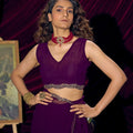 Deep Purple Georgette Saree with Embroidered Border Designer Saree