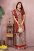 Grey Banarasi Silk Saree with Red Zari Woven Border Traditional Pallu