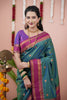 Teal Green Silk Saree Magenta Pink Woven Border Traditional Design