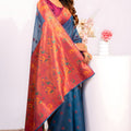 Sky Blue Paithani Silk Saree with Pink Zari Border and Traditional