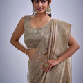 Golden Beige Silk Saree with Zari Embroidery Designer Blouse