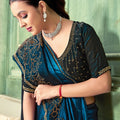 Teal Blue Black Embroidered Silk Saree with Designer Blouse