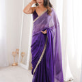 Purple Organza Silk Saree with Designer Golden Lace Border