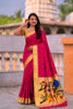 Rani Pink Cotton Silk Saree Golden Border Peacock Floral Designer Pallu