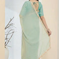 Mint Green Designer Saree Multicolor Embroidered Border Ready To Wear