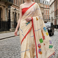 Off White Printed Saree with Red Border Trendy Casual Wear Designer Saree