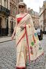 Off White Printed Saree with Red Border Trendy Casual Wear Designer Saree