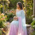 Sky Blue Pink Ombre Designer Saree with Sequin Embroidered Border