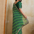 Green Georgette Saree with Golden Embroidered Border Designer Blouse