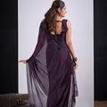 Wine Purple Organza Silk Saree Black Embroidered Blouse Designer Saree