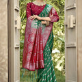 Green Banarasi Silk Saree Red Zari Border Traditional Saree