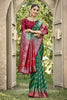 Green Banarasi Silk Saree Red Zari Border Traditional Saree
