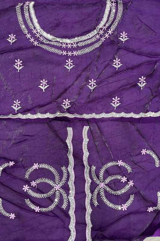 Lavender Tissue Silk Saree Purple Embroidered Sequin Designer Blouse