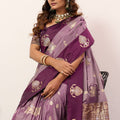 Wine Purple Banarasi Silk Saree Gold Zari Motifs Rich Woven Pallu