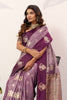 Wine Purple Banarasi Silk Saree Gold Zari Motifs Rich Woven Pallu
