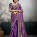 Luxury Purple Soft Silk Saree Heavy Embroidered Designer Blouse Zari Border 