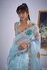 Designer Sky Blue Organza Saree with Floral Embroidery Party Saree