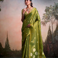 Olive Green Silk Saree with Zari Polka Dot Weaving Designer Saree