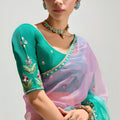 Sea Green Lavender Ombre Organza Saree with Designer Blouse