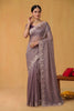 Lavender Organza Silk Saree Floral Embroidered Border Designer Blouse