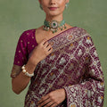 Luxury Wine Purple Heavy Embroidered Banarasi Silk Saree