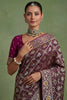 Luxury Wine Purple Heavy Embroidered Banarasi Silk Saree