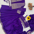 Purple Designer Saree Heavy Golden Embroidered Jacket Border