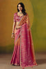 Pink Peach Banarasi Silk Saree Zari Woven Embroidered Border Readymade Blouse