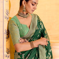Green Banarasi Silk Saree with Golden Zari Contrast Blouse
