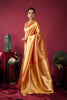 Peach Orange Banarasi Silk Saree Golden Zari Weaving Designer Blouse