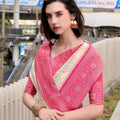 Cream And Pink Patola Print Saree with Intricate Border Festive Wear