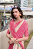 Cream And Pink Patola Print Saree with Intricate Border Festive Wear