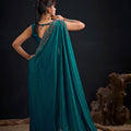 Teal Green Silk Saree with Embroidered Border Designer Saree