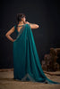 Teal Green Silk Saree with Embroidered Border Designer Saree