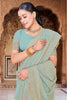 Sky Blue Georgette Saree Heavy Gold Zari Embroidery Designer Blouse