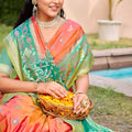 Multicolor Silk Blend Saree with Green Woven Pallu Traditional Motifs