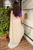 Off White Georgette Saree Golden Butti Designer Purple Floral Blouse