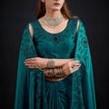 Teal Green Embroidered Silk Saree with Designer Blouse