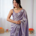Lavender Organza Saree with Floral Work Party Wear Saree