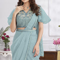 Dusty Blue Designer Saree with Embroidered Blouse