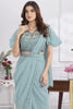 Dusty Blue Designer Saree with Embroidered Blouse