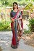 Rani Pink Silk Saree Teal Border Multicolor Peacock Weaving Work