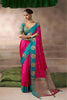 Rani Pink Silk Saree with Teal Green Zari Border Traditional