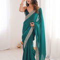 Teal Green Organza Saree with Designer Embroidered Border