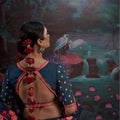 Designer Navy Blue Floral Embroidered Saree with Stylish Blouse