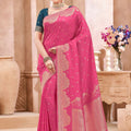 Rani Pink Kanjivaram Silk Saree with Gold Zari Border Rich Pallu 