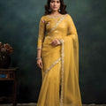 Mustard Yellow Embroidered Net Saree with Sequin Border 