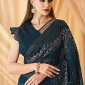 Teal Blue Designer Saree with Silver Elegant Party Wear
