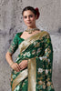 Green Banarasi Silk Saree Gold Zari Border Floral Weaving Saree